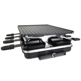 1300W Raclette Desktop Grill for 8People Non-Stick Reversible Electric Indoor Griddle with 8 Cheese Melt Pans Adjustable Temperature Dishwasher Safe K