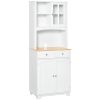 HOMCOM 67" White Kitchen Hutch Cabinet Spacious Pantry with Framed Doors Microwave Shelf 2 Drawers