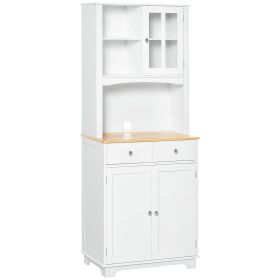 HOMCOM 67" White Kitchen Hutch Cabinet Spacious Pantry with Framed Doors Microwave Shelf 2 Drawers