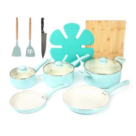 HAWOK Kitchen Ceramic Non-stick coating Induction Cookware Sets - 15 Piece pressed Aluminum Pots and Frying Sauce Pans Set with BAKELITE Handles and G