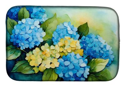 Hydrangeas in Watercolor Dish Drying Mat Absorbent Dish Drying Mat Pad for Kitchen Counter Dish Drainer Mat for Countertop, 14 x 21", Multicolor