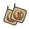 Golden Retriever and Flowers Pair of Pot Holders Kitchen Heat Resistant Pot Holders Sets Oven Hot Pads for Cooking Baking BBQ, 7 1/2 x 7 1/2