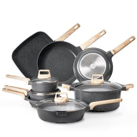 19 Piece Pots and Pans Set Granite Nonstick Kitchen Cookware Induction Black