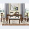 6 Piece Kitchen Dining Set, Rectangular Wooden Dining Table with 4 Upholstered Chairs and a Bench, Dining Table Set for 6 People, Living Room