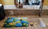 Hydrangeas in Watercolor Dish Drying Mat Absorbent Dish Drying Mat Pad for Kitchen Counter Dish Drainer Mat for Countertop, 14 x 21", Multicolor