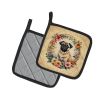 Fawn Pug and Flowers Pair of Pot Holders Kitchen Heat Resistant Pot Holders Sets Oven Hot Pads for Cooking Baking BBQ, 7 1/2 x 7 1/2
