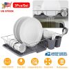3Pcs Dish Drainer Drying Rack Set Kitchen Dish Rack Countertop Storage Rack w/ Plastic Cutlery Holder Drain Board