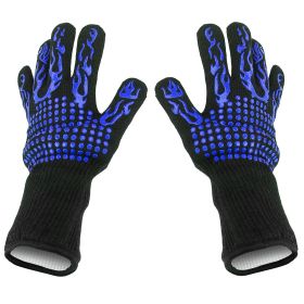 BBQ Gloves 1472°F Heat Resistant Grill Gloves Anti-slip Carbon Fiber BBQ Gloves Oven Gloves Mitts For Barbecue Cooking Baking Welding Cutting (Option: Blue)