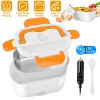 Electric Heating Lunch Box Food Heater Container Travel Thermal Bento Box Portable Food Warmer w/ 2 Removable Compartments 1 Free Spoon 1L