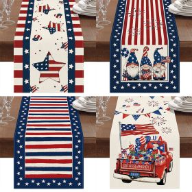 1PC Rectangle Independence Day Linen Table Runners 72"*13" (Color: 4, size: 33*120cm)