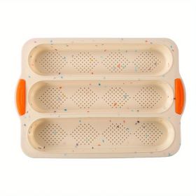1pc; Silicone Baguette Pan; French Bread Baking Pan; Perforated 3 Loaves Baguettes Bakery Tray; Baking Tools; Kitchen Gadgets; Home Kitchen Items (Color: Multi Color)