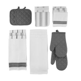 20 Piece Set, Terry & Flat Kitchen Towel, Dish Cloth, Flour Sack, Oven Mitt, Pot Holder (Color: gray)